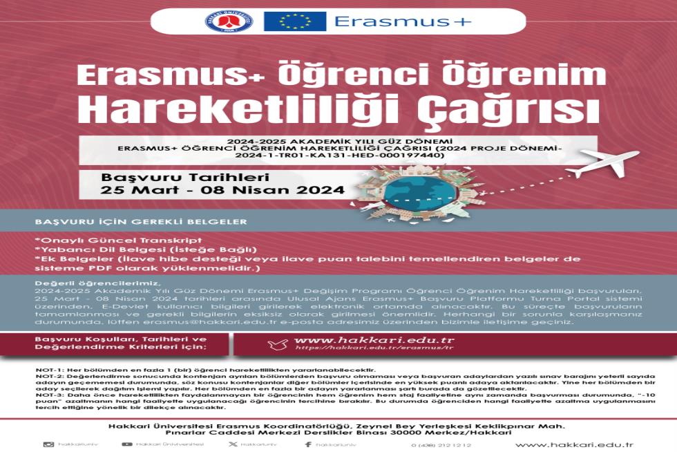 Erasmus+ Öğrenci Öğrenim Hareketliliği Çağrısı