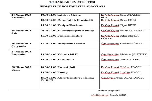 Sınav Takvimi